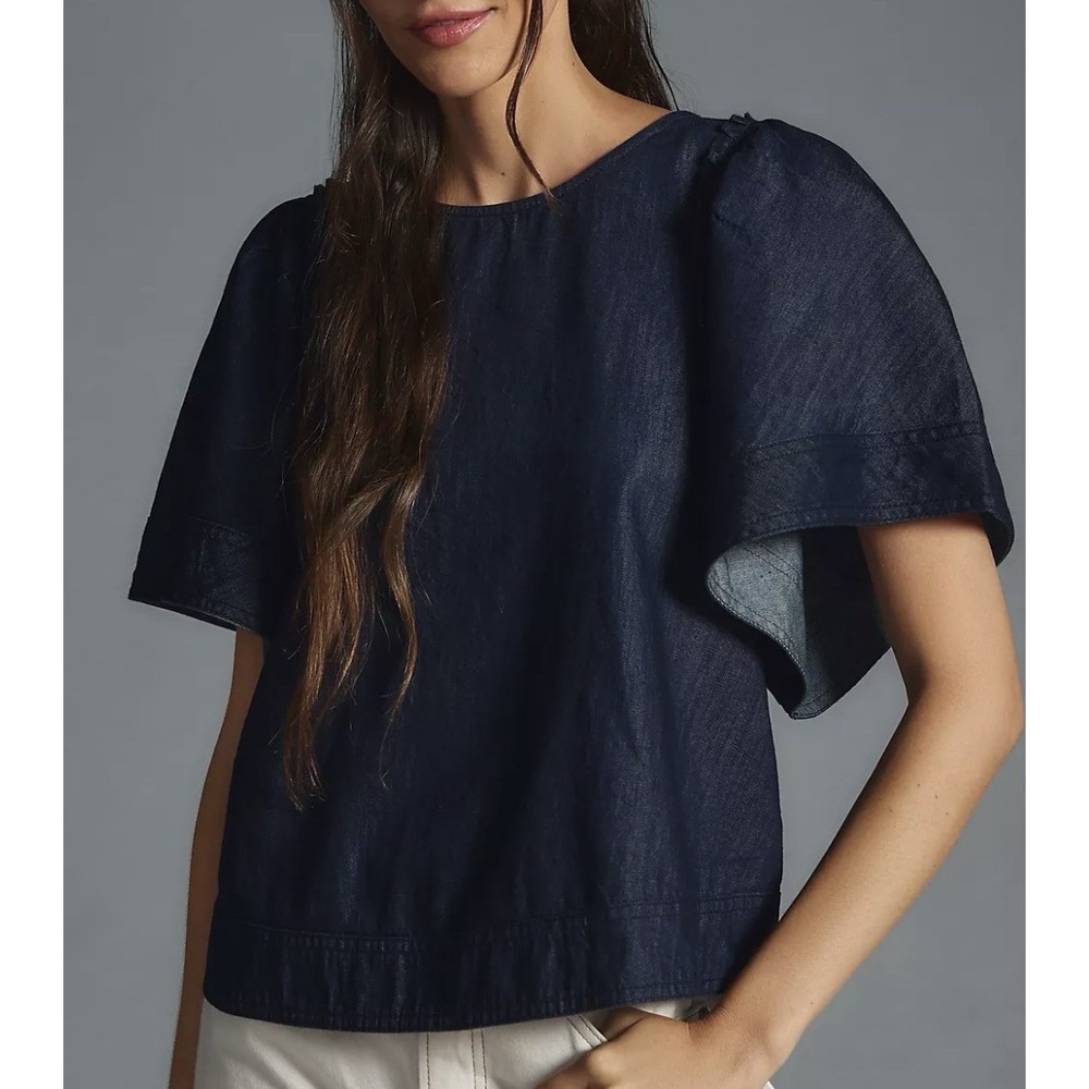 Pilcro Women's XL Denim Batwing Blouse Back Tie - Picture 1 of 7